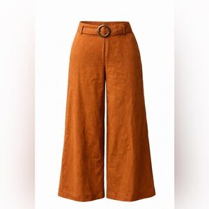 Women’s Wide-Leg Pants in Rust Orange, High Rise, Linen, Belted. NWT